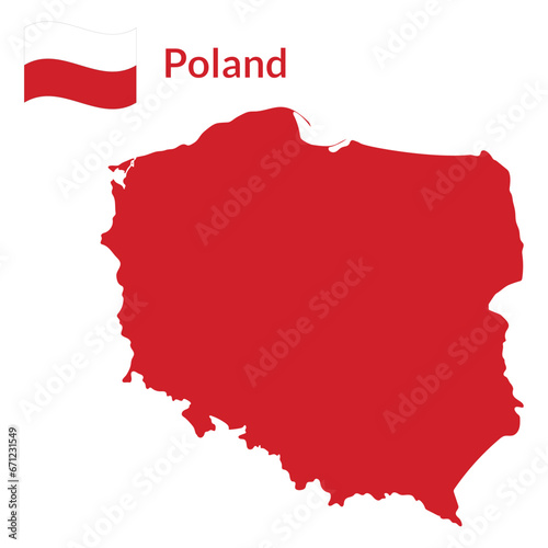 Map of Poland with Poland national flag