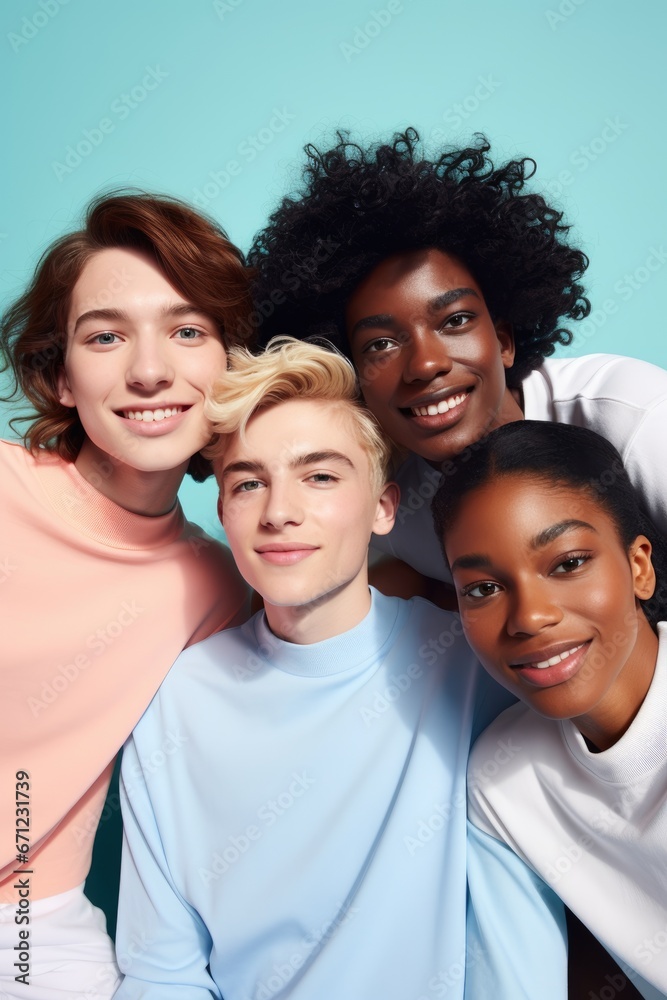 Obraz premium A group portrait with teenage models with different skin tones and genders