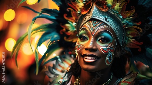 Human in a painted colorful carnival mask