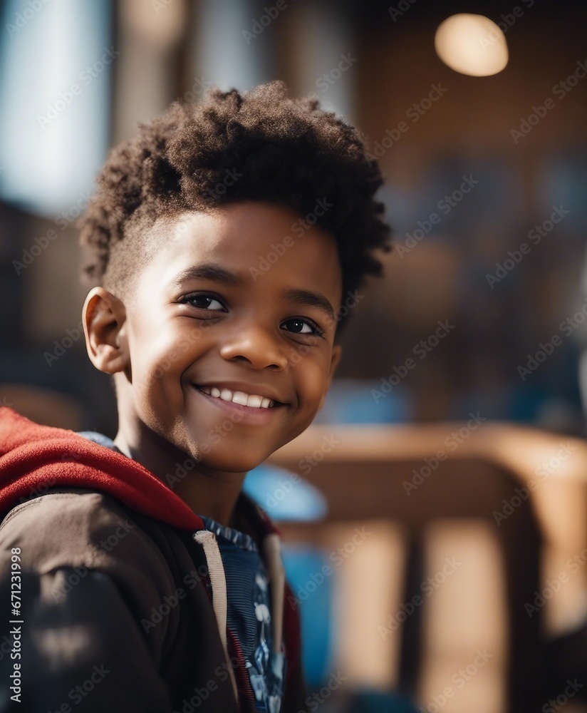 portrait of a black American boy with a friendly smile in kindergarten portrait of a black American boy with a friendly smile in kindergarten