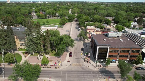 Aerial video of Nutana, Saskatoon, SK, capturing its historic charm, scenic river views, and bustling Broadway Avenue. A blend of tradition and modernity.