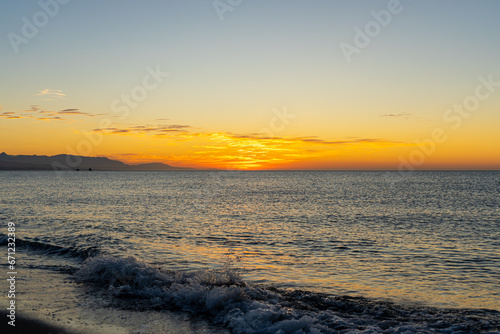 Sunrise over Mediterranean Sea, Costa del Sol, Malaga, Spain