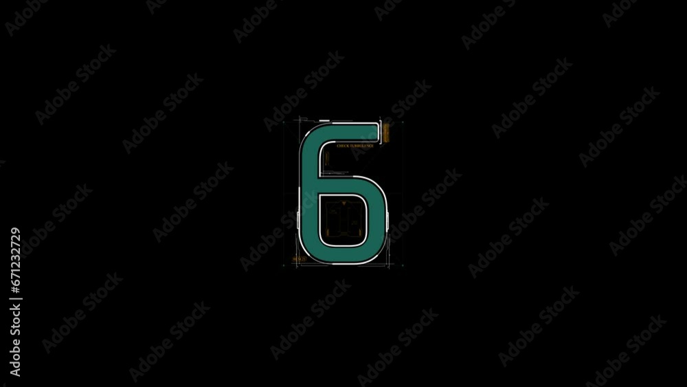 Number 6 - Technological Cyber HUD Alphabet with Green Highlights, Isolated on Black Background Number 6 - Technological Cyber HUD Alphabet with Green Highlights, Isolated on Black Background