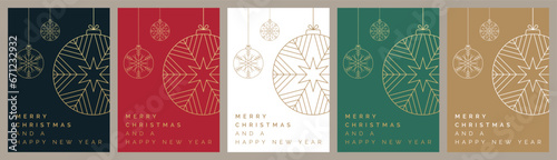 Set of Christmas Card Designs. Christmas Card Templates with Festive Bauble Decoration Illustration. Modern Trendy Christmas Cards with 'Merry Christmas and a Happy New Year' Text. Vector Template