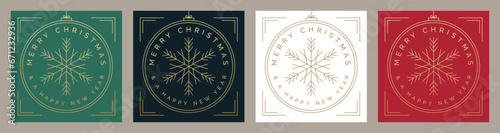 Set of Christmas Card Designs with Bauble and Snowflake Illustration. Modern Trendy Christmas Cards with Merry Christmas and a Happy New Year Typography. Vector Design template.