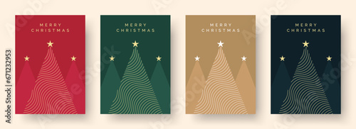 Christmas Card Vector Design Template. Set of Christmas Card Designs with Geometric Christmas Tree Illustration. Merry Christmas Greeting Card Concepts
