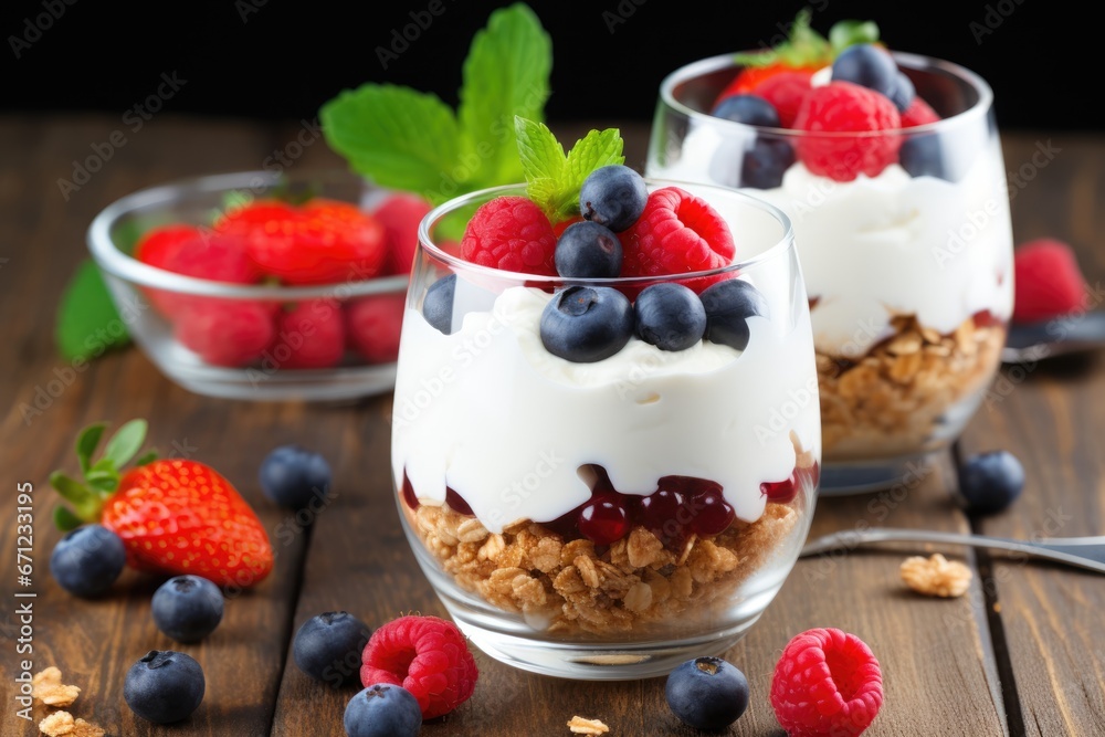 Dessert in a glass with fruit Dessert in a glass with fruit