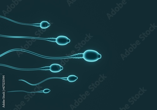 Close-up 3D render illustration depicting the movement of sperm against a dark background, serving as a scientific backdrop. photo