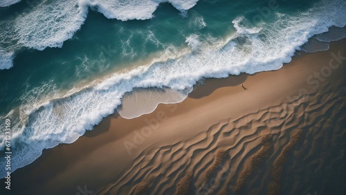 aerial view of ocean sea waves beach, horizontal, close up

