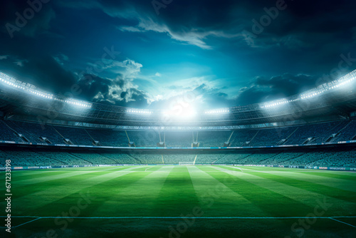Soccer stadium with bright lights at night