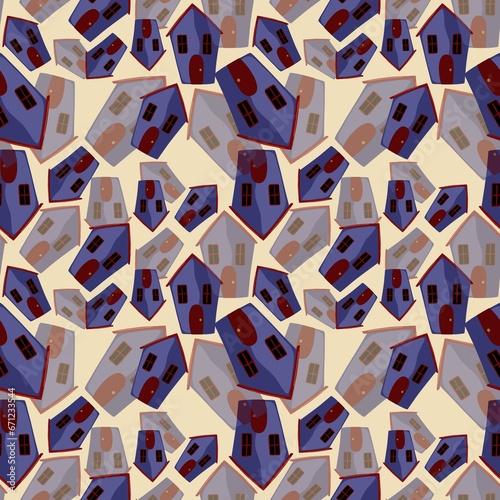 Amazing seamless pattern with abstract houses. photo