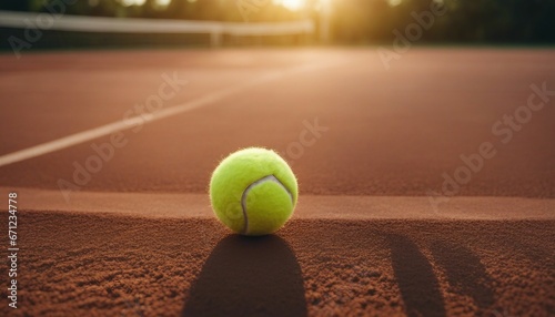Tennis ball on dust tennis court with tennis racket   © abu