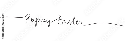Happy Easter one line continuous banner. Handwriting holiday banner. Hand drawn vector art.