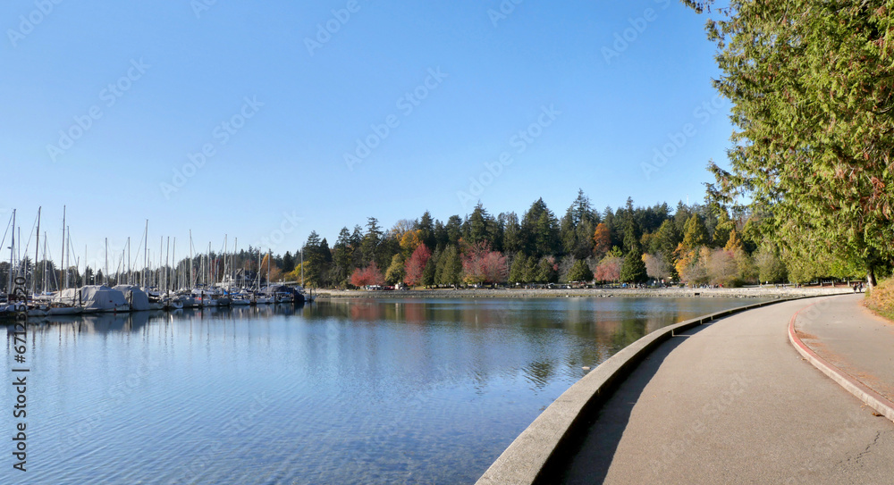 Beautiful view of Stanley Park during a fall season in Vancouver, British Columbia, Canada
