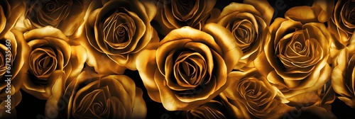 Golden roses flowers background, generative ai.
