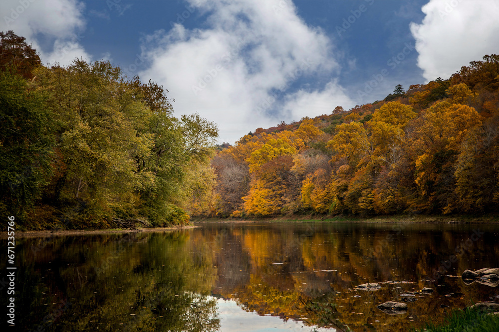 Colorful Autumn Trees Reflected in the Delaware River