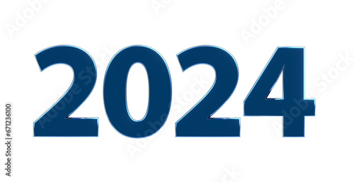 2024 3D-Schrift, Jahreszahl, Kalender, metallisch, blau, Perspektive, Nummer, Jubiläum, Neujahr, Jahreswechsel