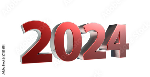 2024 3D-Schrift, Jahreszahl, Kalender, metallisch, Perspektive, Nummer, Jubiläum, Neujahr, Jahreswechsel, rot
