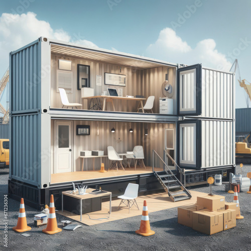 Mobile office buildings or container site office for construction site. Shipping container. ai generative photo