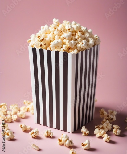 close up view of Striped box with popcorn

