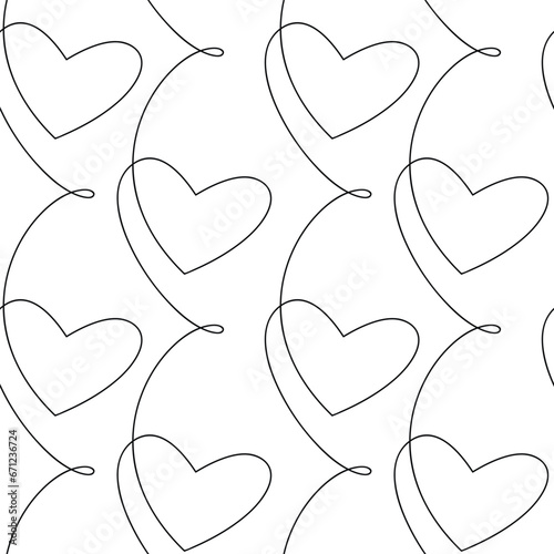 Hearts vector seamless pattern. Line continuous background. Abstract backdrop illustration. Wallpaper, graphic design, fabric, textile, black and white print, wrapping paper, banner. Love concept.