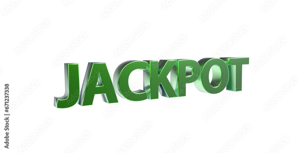 Jackpot grüne plakative 3D-Schrift, Gewinn, Glücksspiel, Geld, Casino, Spielautomat, Mega-Jackpot, Millionen, Bargeld, Chance, Rendering, Freisteller, Alphakanal
