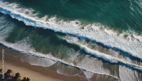 aerial view of ocean sea waves beach, horizontal, close up