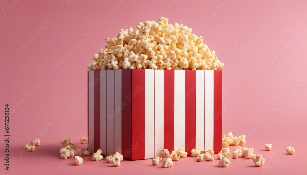 Spilled popcorn and paper bucket in red strip box, isolated background
Spilled popcorn and paper bucket in red strip box, isolated background