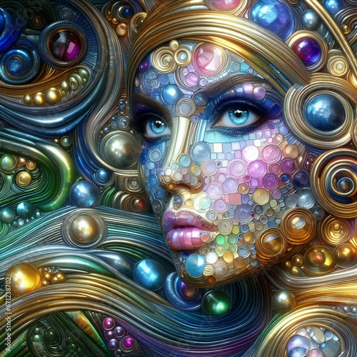 A fractal background with circles, face of woman