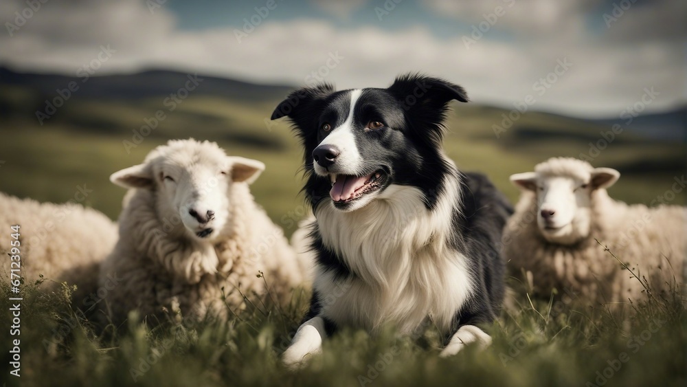 happy and smiling border collie sheepdog inside the sheeps blurred in the background
happy and smiling border collie sheepdog inside the sheeps blurred in the background