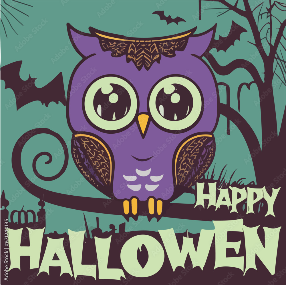 Obraz premium Happy Helloween owl vector illustration poster 