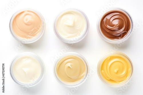 Assortment of cosmetic cream balm on white background