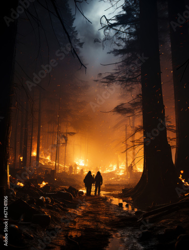 A Serene Escape in the Heart of Nature. A couple of people standing in the middle of a forest