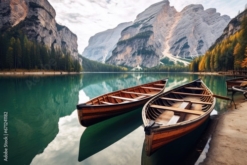 Boats on the lake in mountains