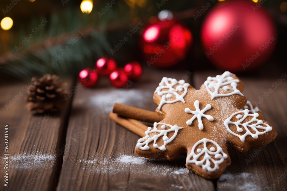 Christmas gingerbread cookie on festive wood background Christmas gingerbread cookie on festive wood background