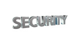 Security Sicherheit silberne plakative 3D-Schrift, Vertrauen, Schutz, Vorsorge, Gefahrenabwehr, Risikomanagement, Prävention, Sicherheitsmaßnahmen, Datenschutz,  Cybersecurity, Rendering, Freisteller
