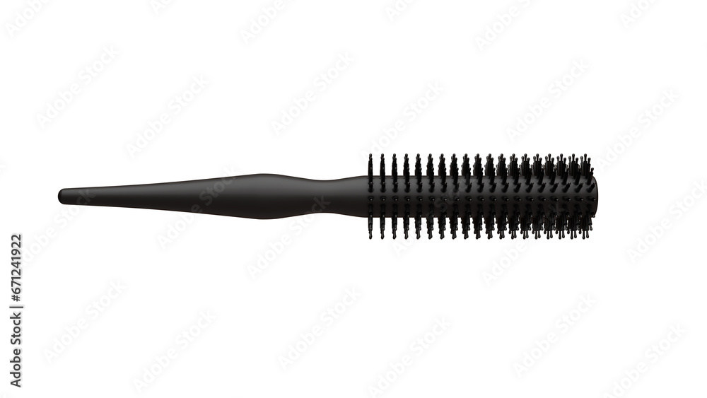 Round black hairbrush isolated on transparent and white background. Barber concept. 3D render Round black hairbrush isolated on transparent and white background. Barber concept. 3D render