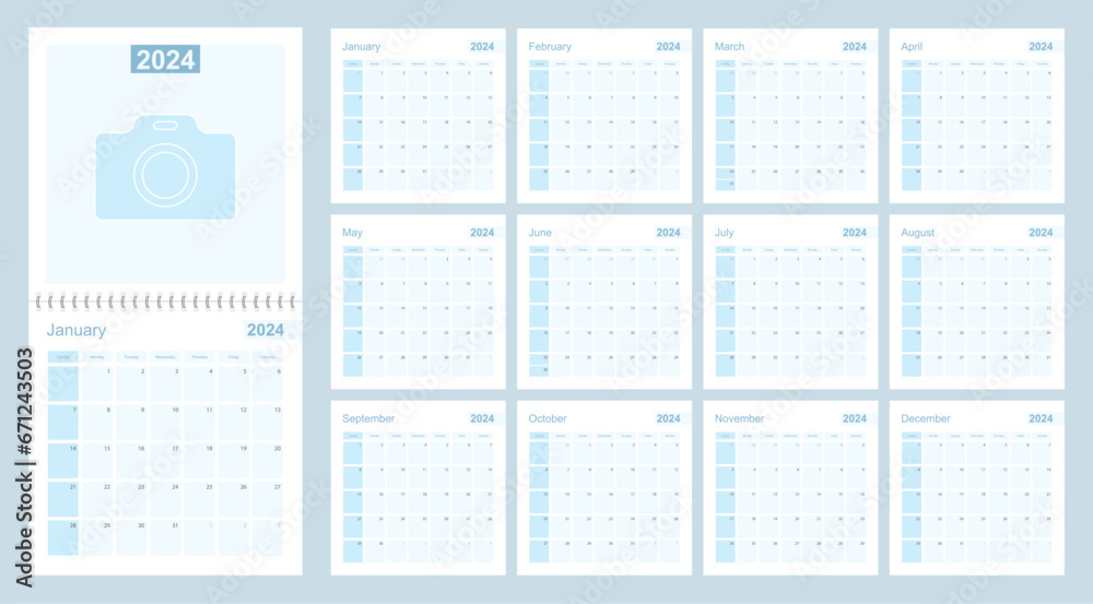 2024 wall planner in blue color, week starts on Sunday. 2024 wall planner in blue color, week starts on Sunday.