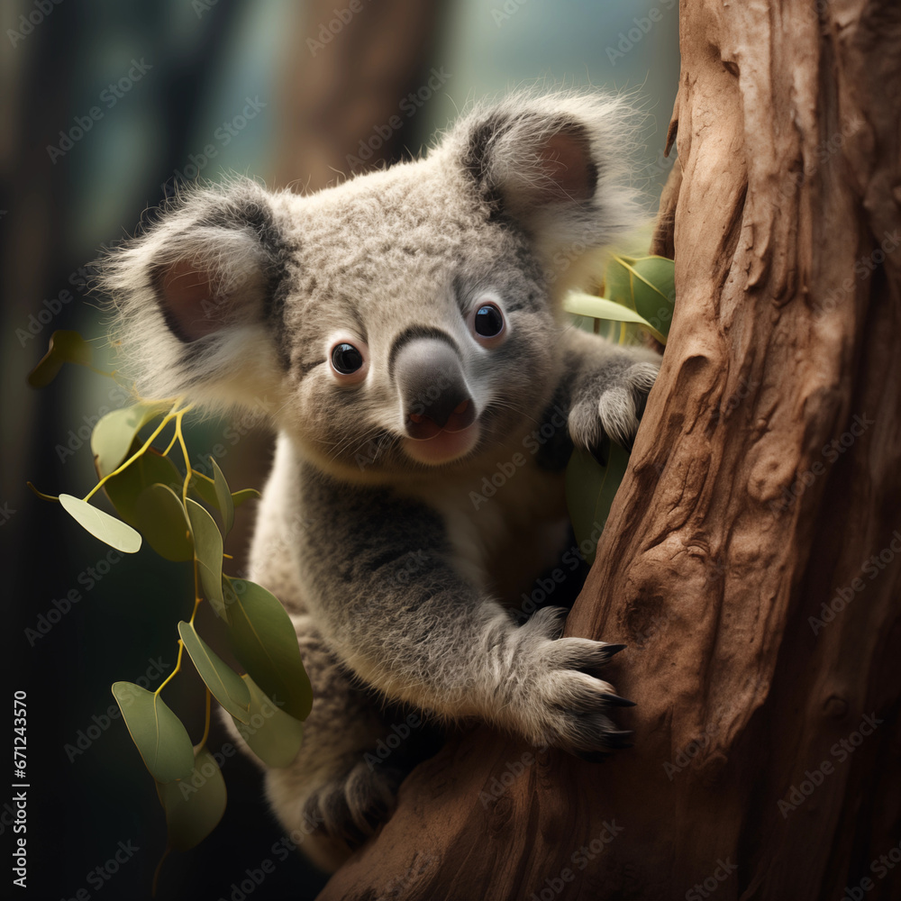 Obraz premium Illustration of a cute Koala baby bear in a tree
