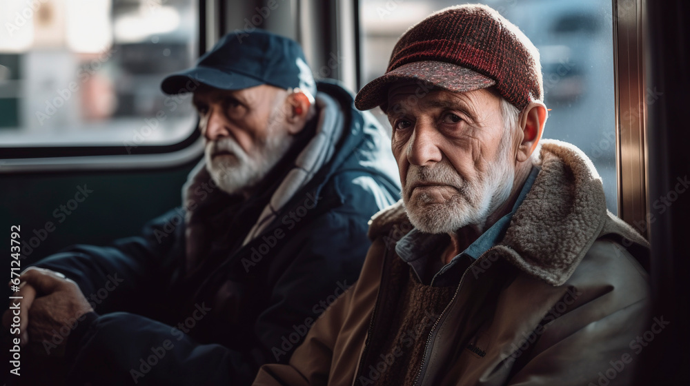 elderly people sitting on the bus while traveling , Generative AI