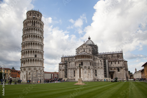Pisa, Piazza dei miracoli, with the Basilica and the leaning tower. photo