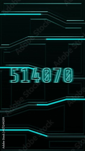 750k Vertical video counter in the style of Cyberpunk and Sci-Fi. Celebration vertical video introduction for the reaching 750000 subscribers followers or likes.  photo