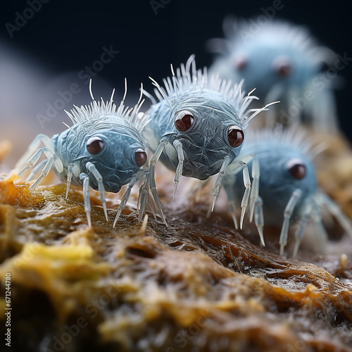 Microscopic images of bacteria, viruses or mites. 3d illustration of microbe in abstract background.  © korkut82