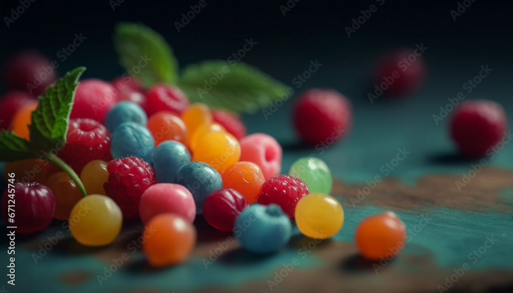 Obraz premium Fresh organic berries in a colorful bowl, a healthy indulgence generated by AI