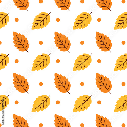 Seamless thanksgiving, colorful autumn, fall pattern, background with leaves. Vector Illustration
