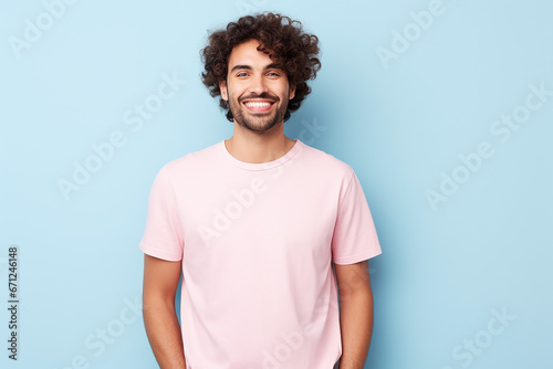 Content Male Freelancer Holding Digital Tablet, Pastel Background