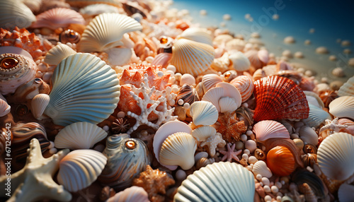Underwater beauty a large collection of seashells in tropical paradise generated by AI
