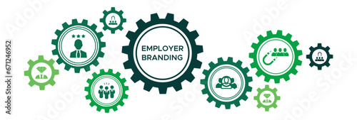 Employer branding banner web icon vector illustration for business and organization concept with an icon of pay raise, reputation, value proposition, retention, recruitment and attraction. 