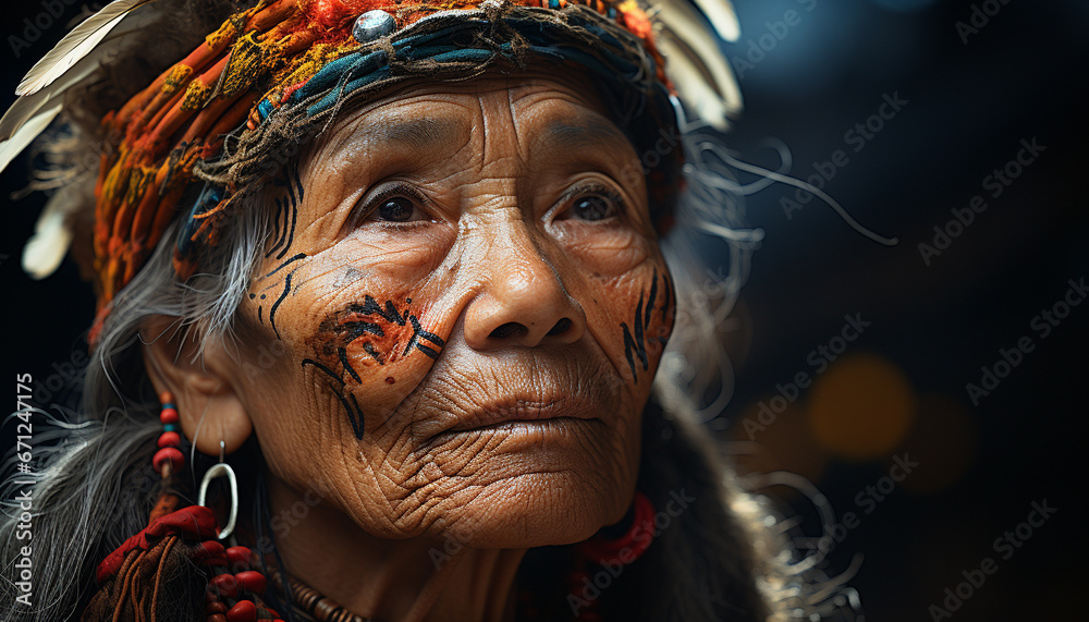 A smiling indigenous woman in traditional clothing celebrates her culture generated by AI A smiling indigenous woman in traditional clothing celebrates her culture generated by AI
