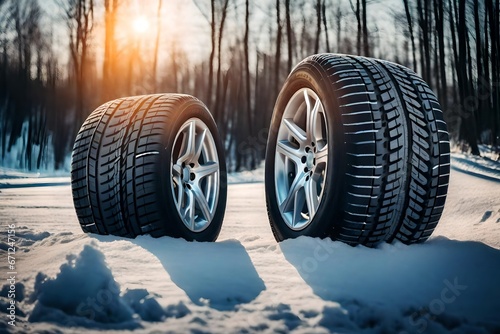 car tire in snow  generated by AI technology  © zaroosh